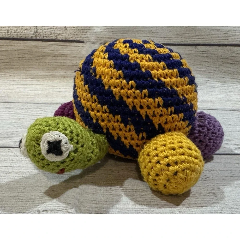 Adorable Hand Made Knitted Turtle Plush Colorful Retro BIG Bug Eyes GT12